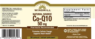 Photo of the Windmill Natural Vitamins Natural Source Co-Q10 50 mg label
