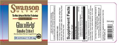 Photo of the Swanson Ultra GlucoHelp Banaba Extract 1.33 mg label