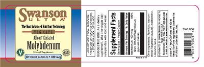 Photo of the Swanson Ultra Albion Chelated Molybdenum 400 mcg label