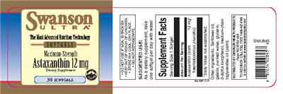 Photo of the Swanson Ultra Astaxanthin 12 mg label