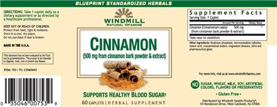 Photo of the Windmill Natural Vitamins Cinnamon 500 mg label