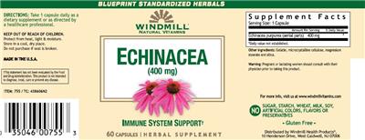 Photo of the Windmill Natural Vitamins Echinacea (400 mg) label