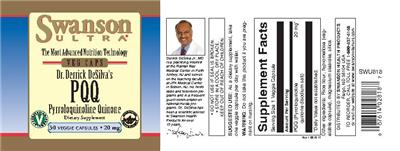 Photo of the Swanson Ultra Dr. Derrick DeSilva's PQQ 20 mg label