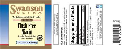 Photo of the Swanson Ultra Flush-Free Niacin (Inositol Hexaniacinate) 500 mg label