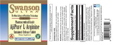 Photo of the Swanson Ultra Pharmaceutical Grade AjiPure L-Arginine 1,000 mg label