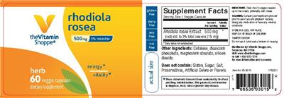 Photo of the The Vitamin Shoppe Rhodiola Rosea 500 mg label