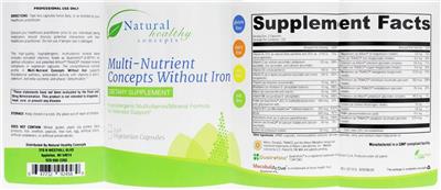 Photo of the Natural Healthy Concepts Multi-Nutrient Concepts Without Iron label