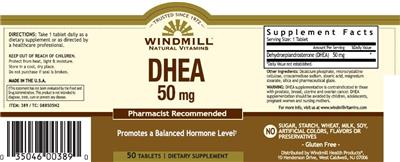 Photo of the Windmill Natural Vitamins DHEA 50 mg label