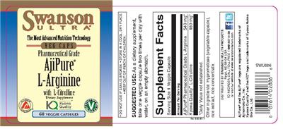 Photo of the Swanson Ultra Pharmaceutical Grade AjiPure L-Arginine label