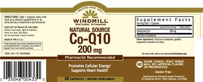 Photo of the Windmill Natural Vitamins Natural Source Co-Q10 200 mg label