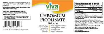 Photo of the Viva Vitamins Chromium Picolinate 200 mcg label