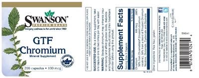 Photo of the Swanson Premium Brand GTF Chromium 100 mcg label
