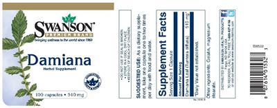Photo of the Swanson Premium Brand Damiana 510 mg label