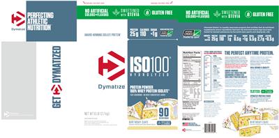 Photo of the Dymatize ISO100 Hydrolyzed Birthday Cake label