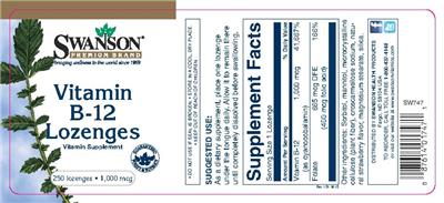 Photo of the Swanson Premium Brand Vitamin B-12 Lozenges 1,000 mcg label
