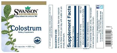 Photo of the Swanson Premium Brand Colostrum 480 mg label