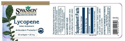 Photo of the Swanson Premium Brand Lycopene 20 mg label