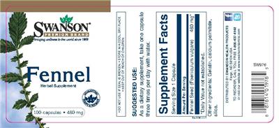Photo of the Swanson Premium Brand Fennel 480 mg label