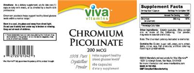Photo of the Viva Vitamins Chromium Picolinate 200 mcg label