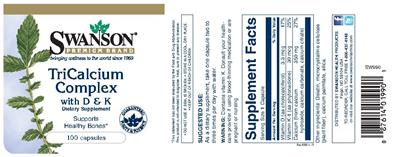Photo of the Swanson Premium Brand TriCalcium Complex with D & K label
