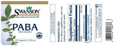 Photo of the Swanson Premium Brand PABA 500 mg label