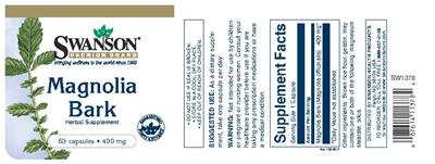 Photo of the Swanson Premium Brand Magnolia Bark 400 mg label