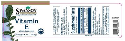 Photo of the Swanson Premium Brand Vitamin E 200 IU (90 mg) label