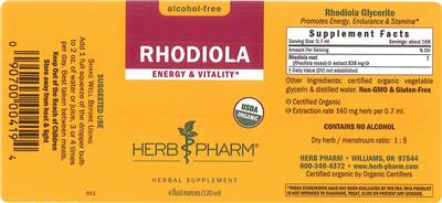 Photo of the Herb Pharm Rhodiola Alcohol-Free label