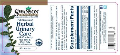 Photo of the Swanson Premium Brand Full Spectrum Herbal Urinary Care label