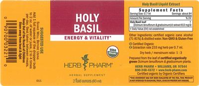 Photo of the Herb Pharm Holy Basil label