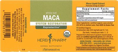 Photo of the Herb Pharm Maca label