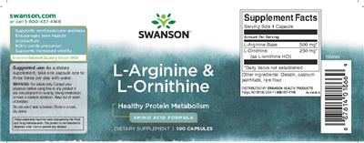Photo of the Swanson L-Arginine & L-Ornithine label