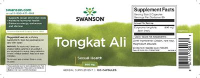 Photo of the Swanson Tongkat Ali 800 mg label