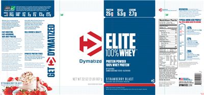 Photo of the Dymatize Elite 100% Whey Strawberry Blast label