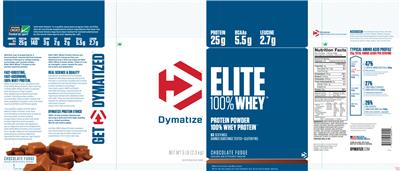 Photo of the Dymatize Elite 100% Whey Chocolate Fudge label