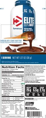 Photo of the Dymatize Elite 100% Whey Chocolate Cake Batter label