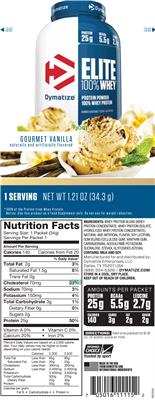 Photo of the Dymatize Elite 100% Whey Gourmet Vanilla label