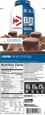 Photo of the Dymatize Elite 100% Whey Rich Chocolate label
