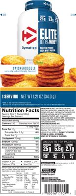 Photo of the Dymatize Elite 100% Whey Snickerdoodle label