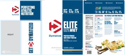Photo of the Dymatize Elite 100% Whey Gourmet Vanilla label
