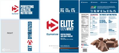 Photo of the Dymatize Elite 100% Whey Rich Chocolate label