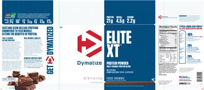 Photo of the Dymatize Elite XT Fudge Brownie label