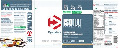 Photo of the Dymatize ISO100 Hydrolyzed Natural Vanilla label
