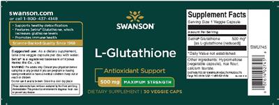 Photo of the Swanson L-Glutathione 500 mg label
