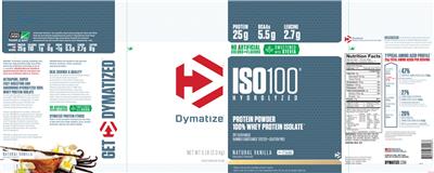 Photo of the Dymatize ISO100 Hydrolyzed Natural Vanilla label