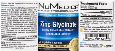 Photo of the NuMedica Zinc Glycinate label