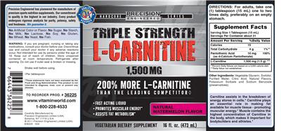 Triple Strength L-Carnitine 1,500 mg Natural Watermelon Flavor