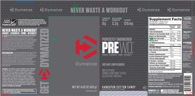 Photo of the Dymatize PreW.O. Handspun Cotton Candy label