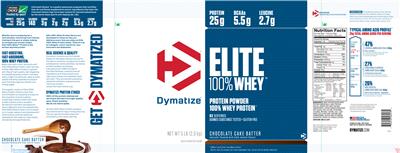 Photo of the Dymatize Elite 100% Whey Chocolate Cake Batter label