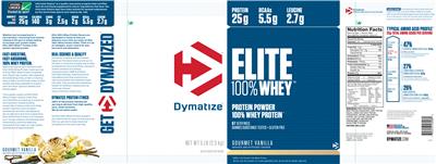 Photo of the Dymatize Elite 100% Whey Gourmet Vanilla label